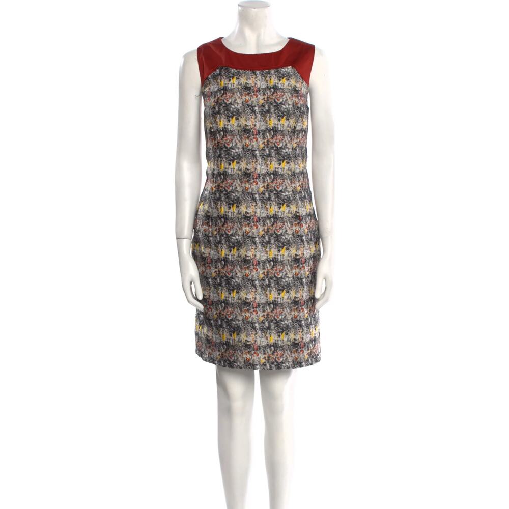 CAROLINA HERRERA Dress~S~M Chest34”ITALY Satin Tweed Speckles Grey Maroon Sheath